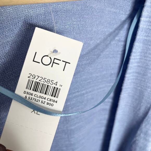 Loft Long Sleeve Open Front Cardigan Sweater Womens XL Blue Cotton Coastal - Picture 5 of 8
